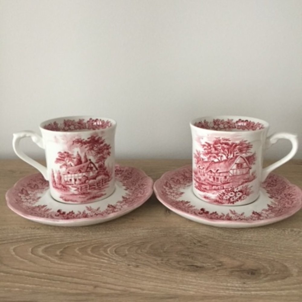 Vintage J & G Meakin pair of Ironstone Teacups and Saucers